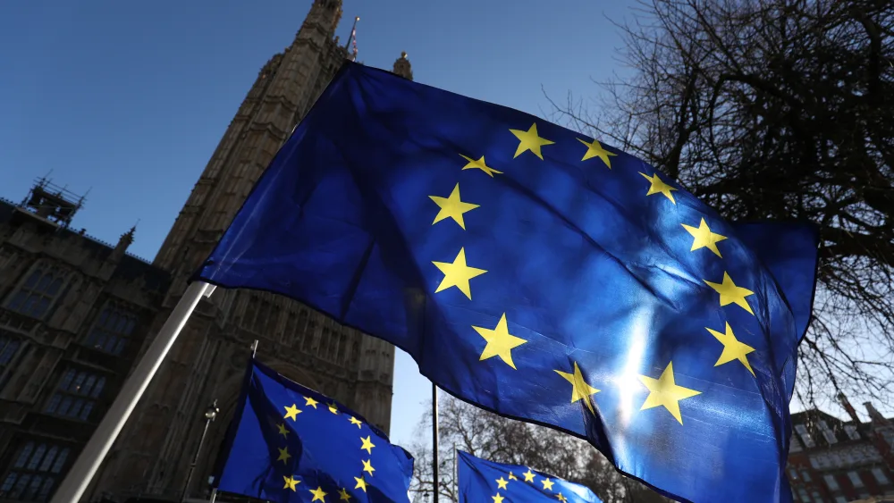 A number of EU flags outside Westminster