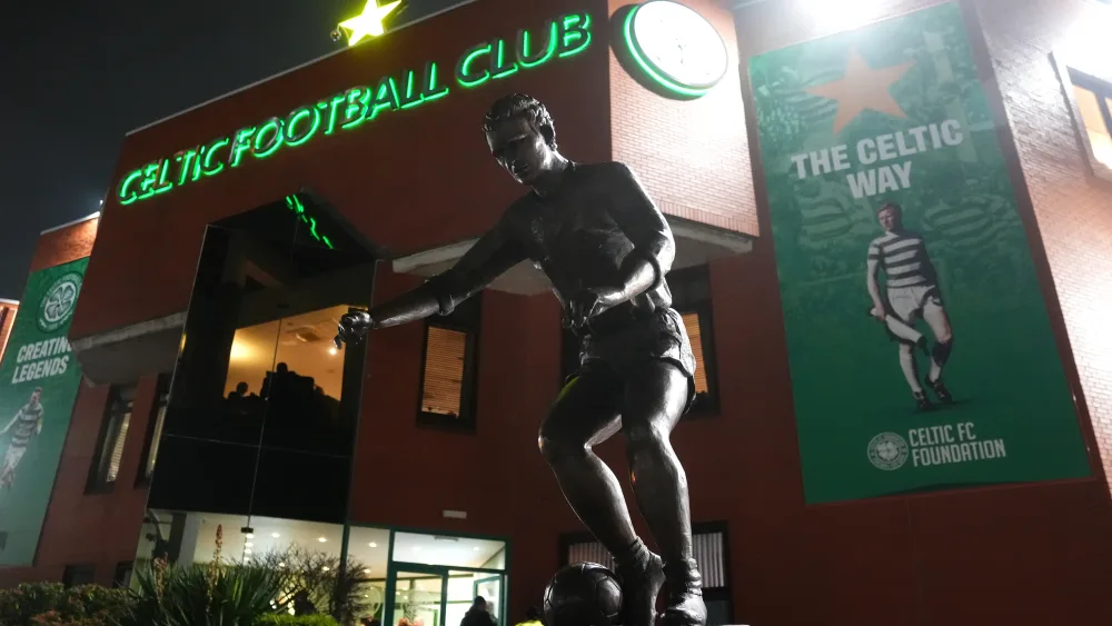 A view of the statue of Jimmy Johnstone outside Celtic Park