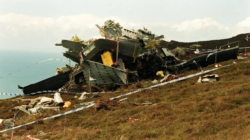 Wreckage of a Chinook helicopter which crashed on Mull of Kintyre
