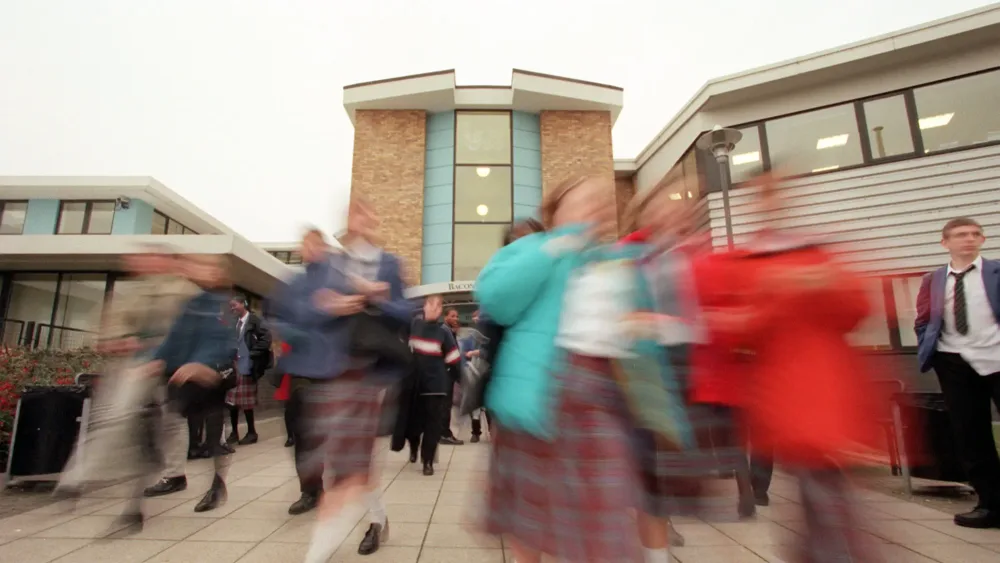 Students outside a college building