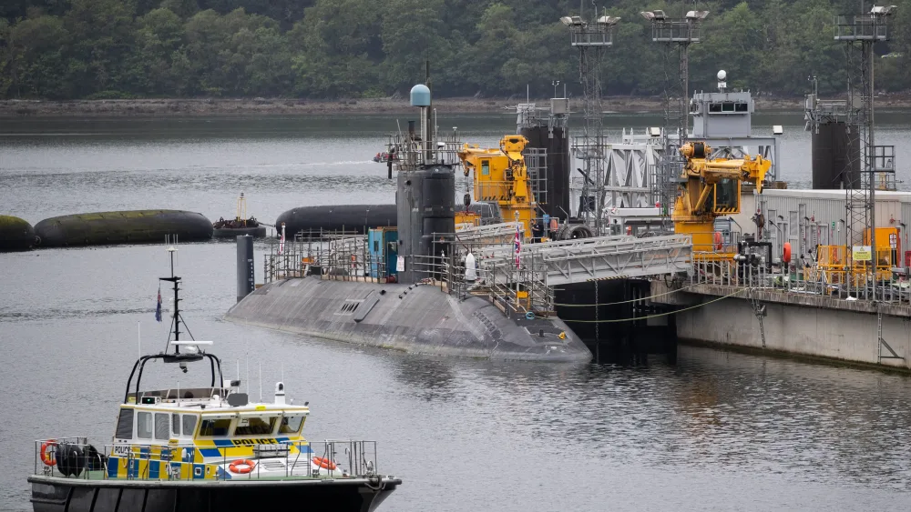 A submarine docked at the Faslane base