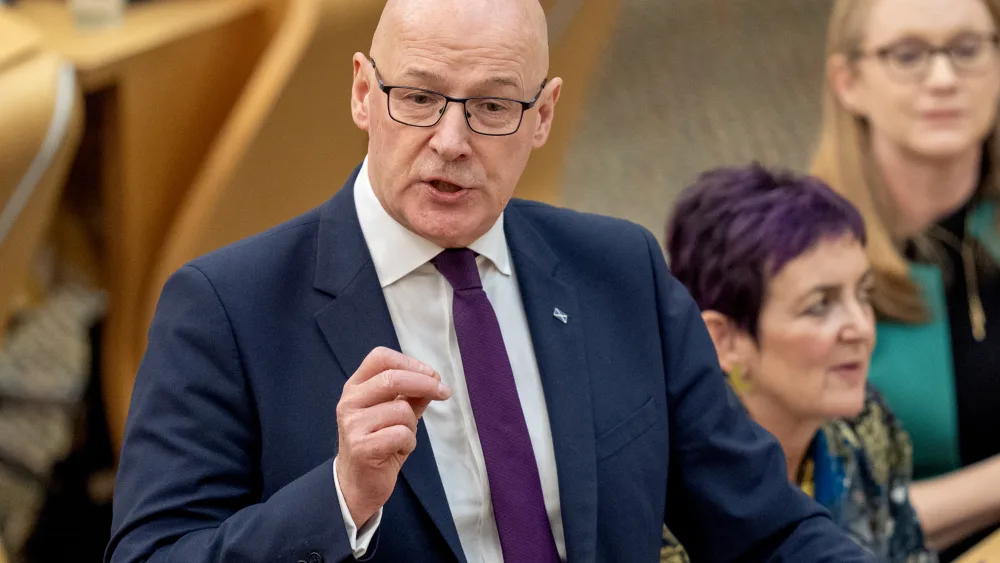 First Minister John Swinney during First Minister’s Questions for party leaders at the Scottish Parliament in Holyrood, Edinburgh