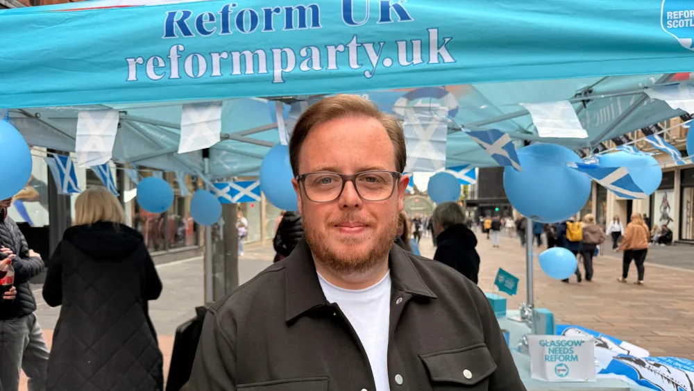 Reform UK Scotland candidate Thomas Kerr on Buchanan Street in Glasgow (Craig Meighan/PA)