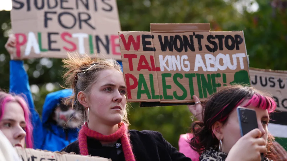 Pro-Palestine protesters on Library Hill in Glasgow