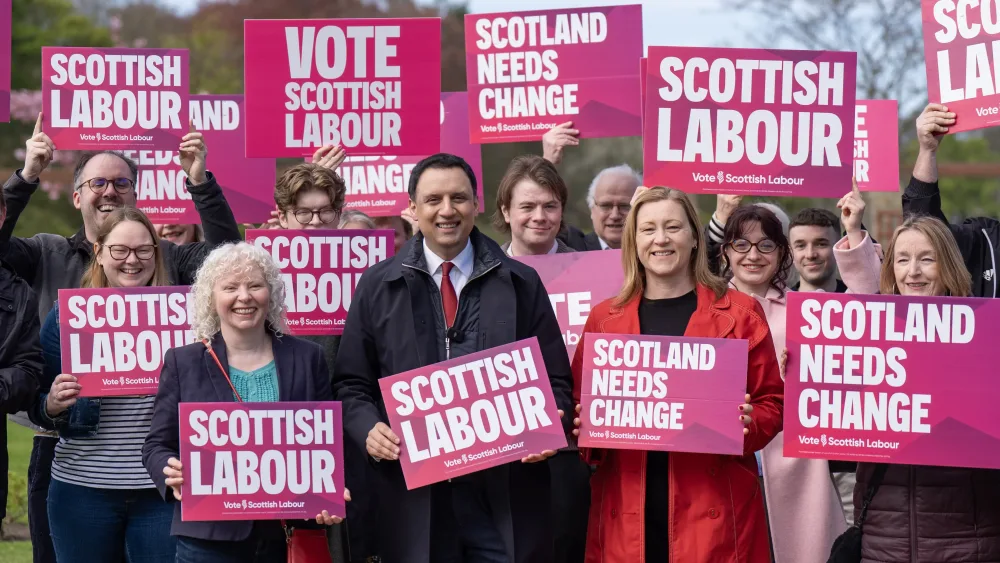 Anas Sarwar smiling with Labour supporters