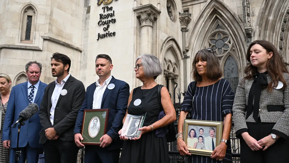 Families from the Chinook Justice Campaign outside the Royal Courts of Justice on Tuesday