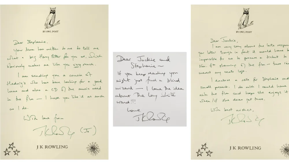 An archive of memorabilia and letters of correspondence between JK Rowling and a terminally ill fan sold for £9,150 at auction