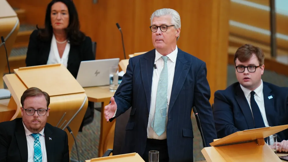 Lord Malcolm Offord, leader of Reform UK, pressed the First Minister on his ‘cunning plan’ for independence. (Jane Barlow/PA)