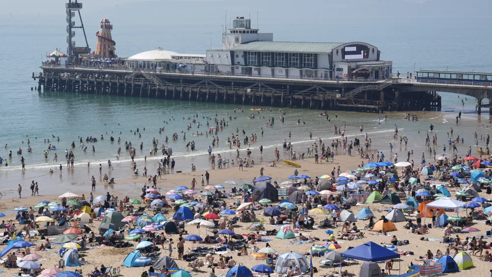 A packed Bournemouth beach on Monday