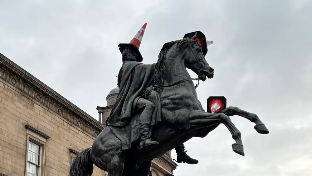 A cone on a statue in Edinburgh