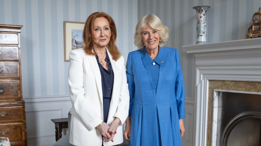 The Queen during an audience with JK Rowling, at the Palace of Holyroodhouse in Edinburgh