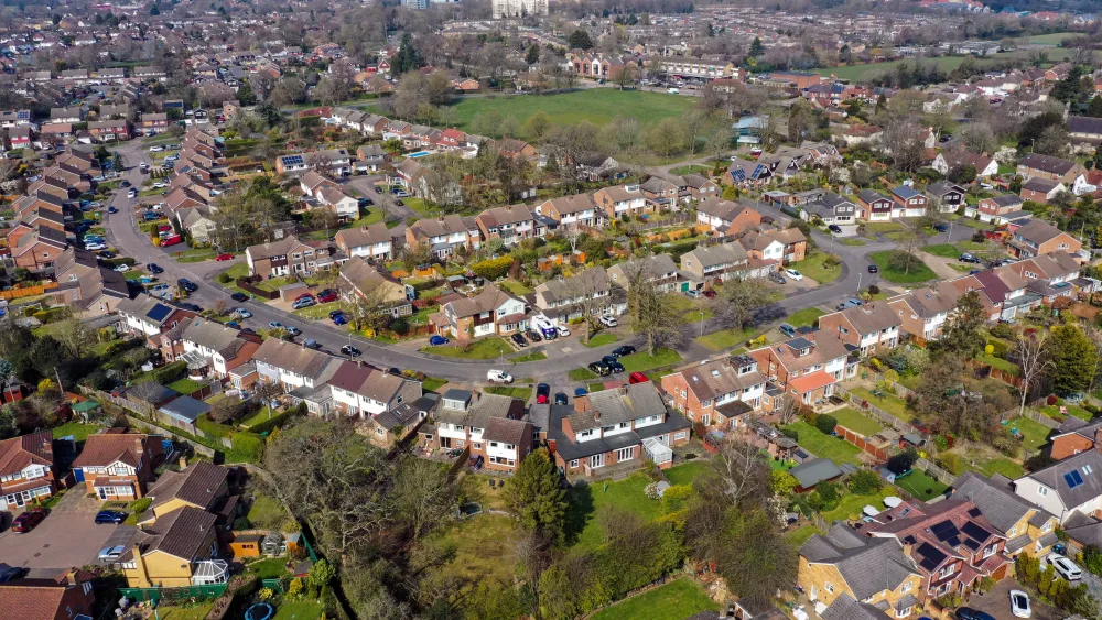 An aerial view of homes