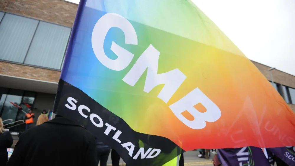 A GMB Scotland flag being waved
