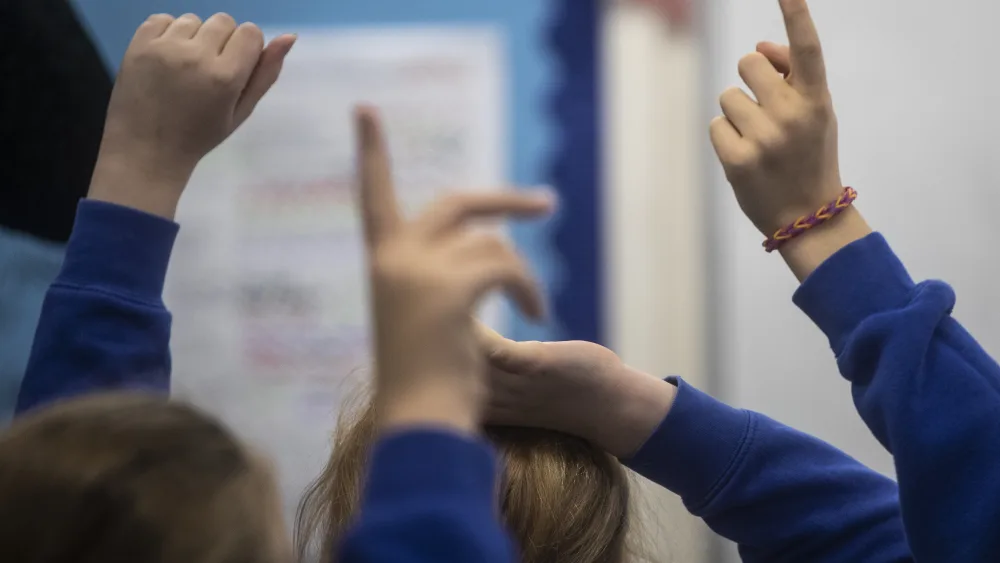 School children during a Year 5 class at a primary school in Yorkshire