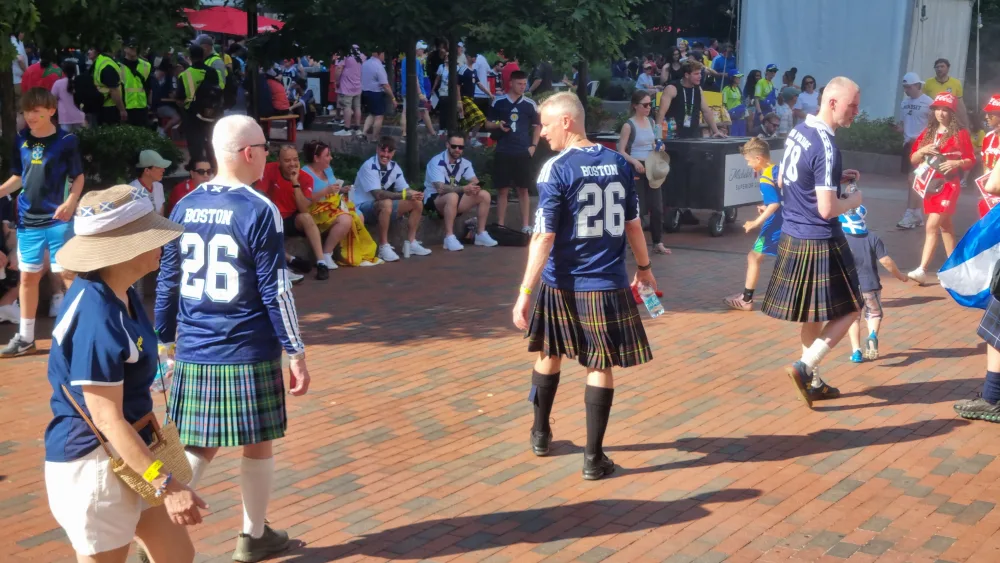 Scotland fans donning kilts can be seen all over the fan zone. (Ryan McDougall/PA)