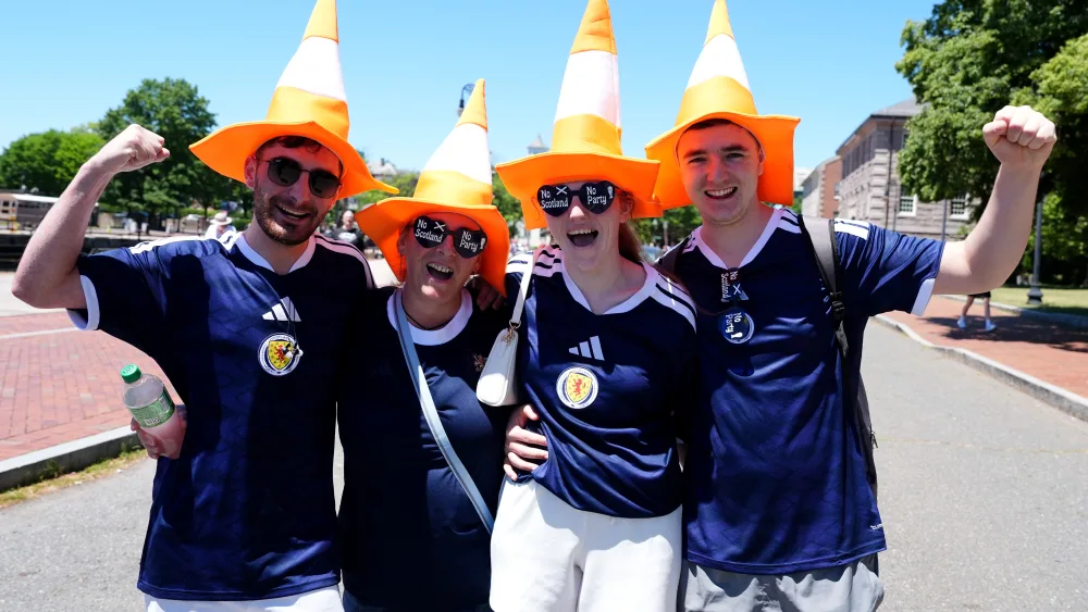 Scotland fans outside The Anchor in Charlestown, Boston on Saturday (Martin Rickett/PA)