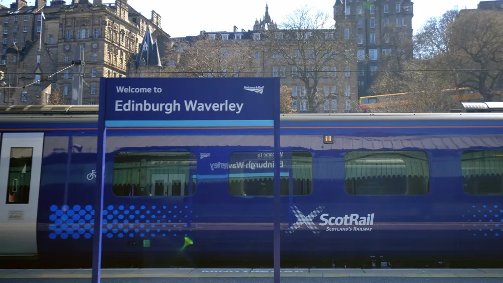 A ScotRail train at Edinburgh Waverley station