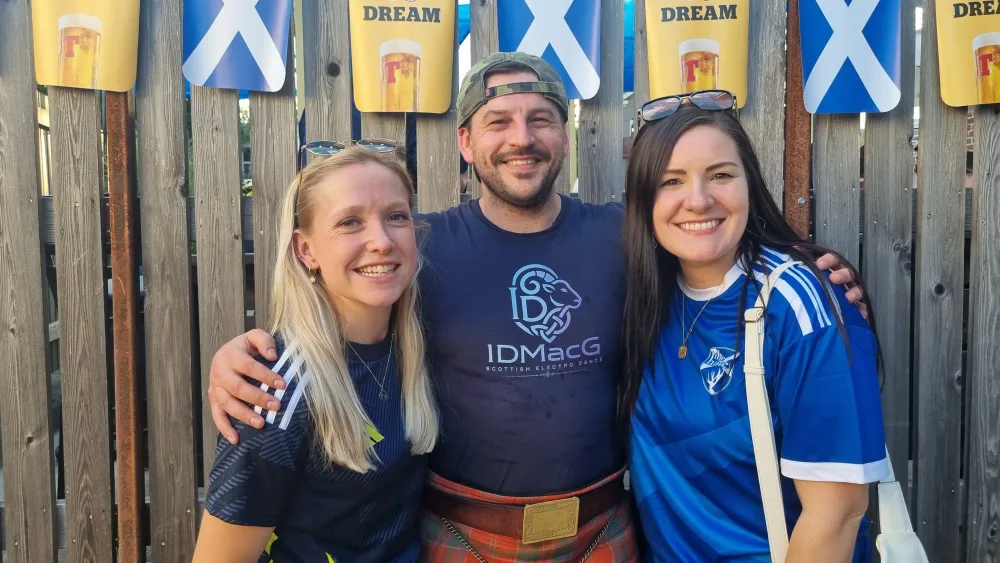 MacDouble musicians Megan Mackay, Iain MacGillivray, and band manager Halie LaTourelle. (Ryan McDougall/PA)