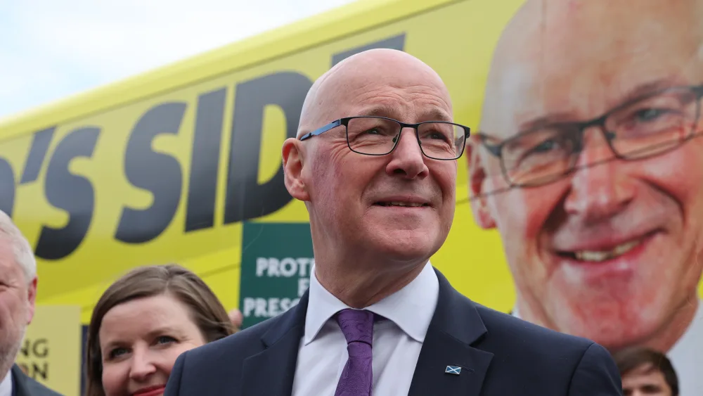 John Swinney campaigning during the Scottish Parliament election