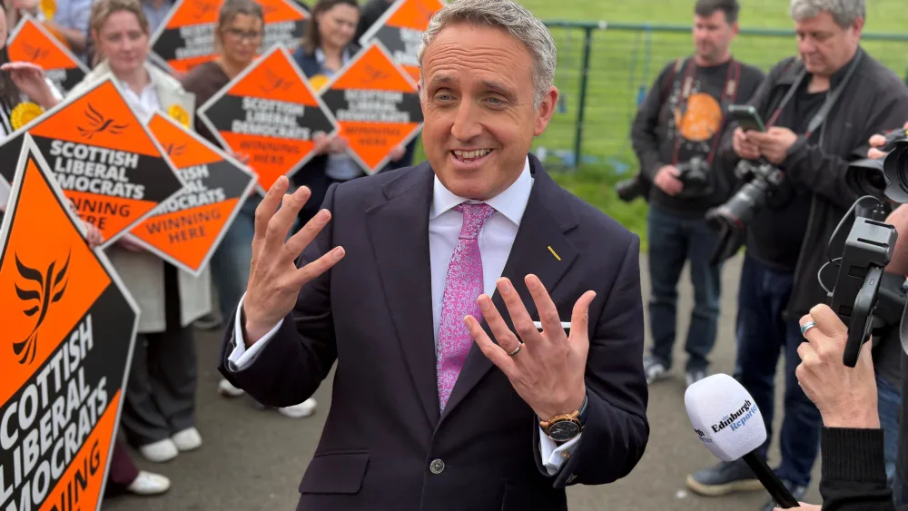 Scottish Lib Dem leader Alex Cole-Hamilton speaks to the media