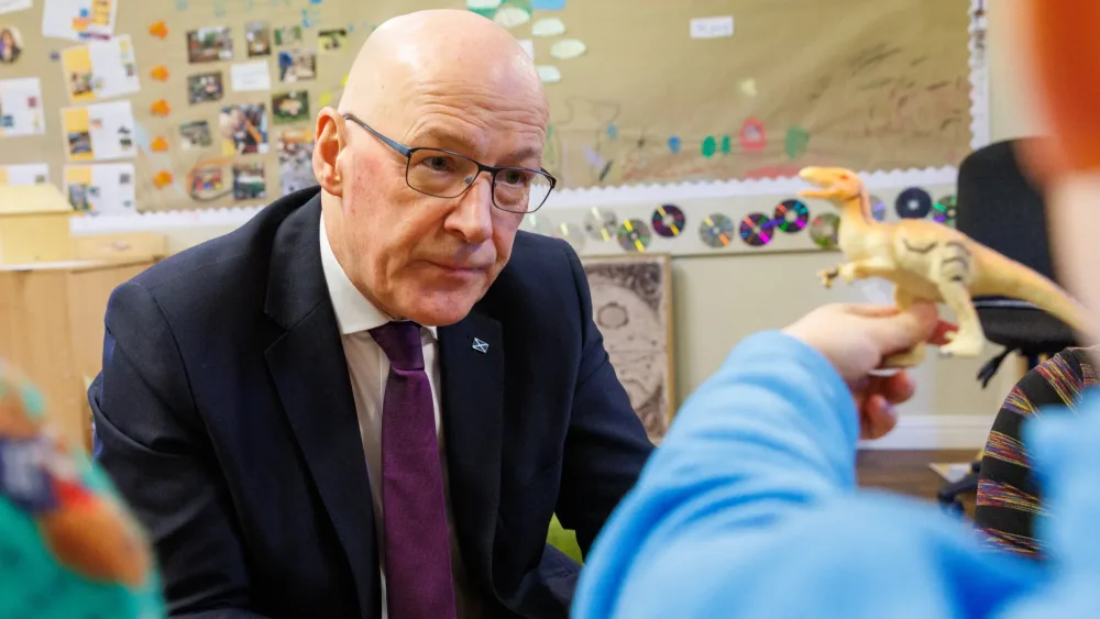First Minister of Scotland John Swinney during a visit to Busy Bees Nursery in Livingston Village