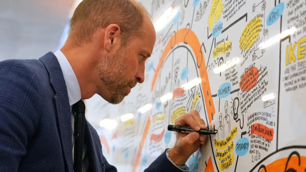 William puts his signature on a board during the Homewards event