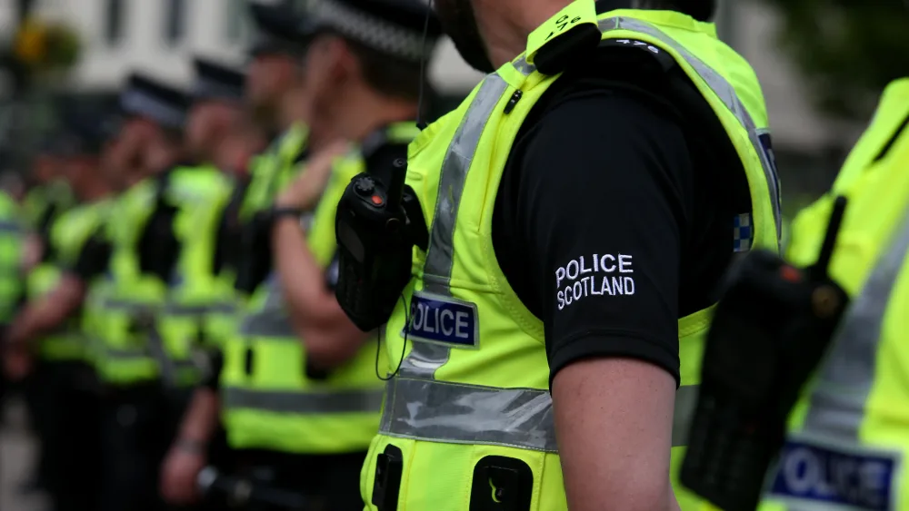 Police Scotland officers at an anti-racism, pro-refugee demonstration