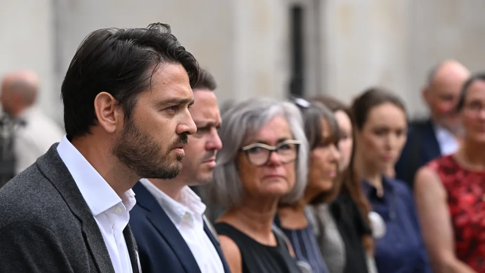 Relatives of the victims of the Mull of Kintyre air crash speaking to the media